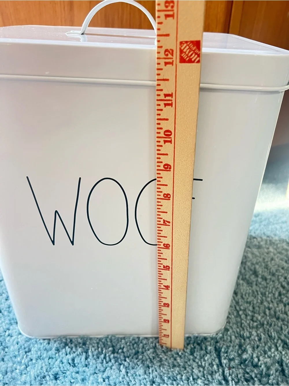 Rae Dunn White 'WOOF' Metal Dog Treat Canister Toy Container